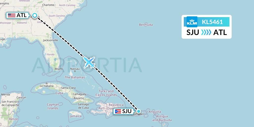KL5461 KLM Flight Map: San Juan to Atlanta