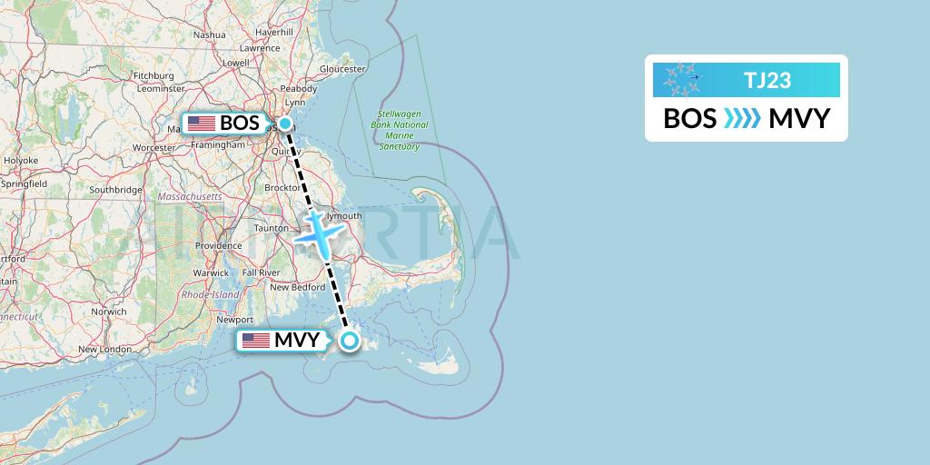 TJ23 Tradewind Aviation Flight Map: Boston to Martha's Vineyard