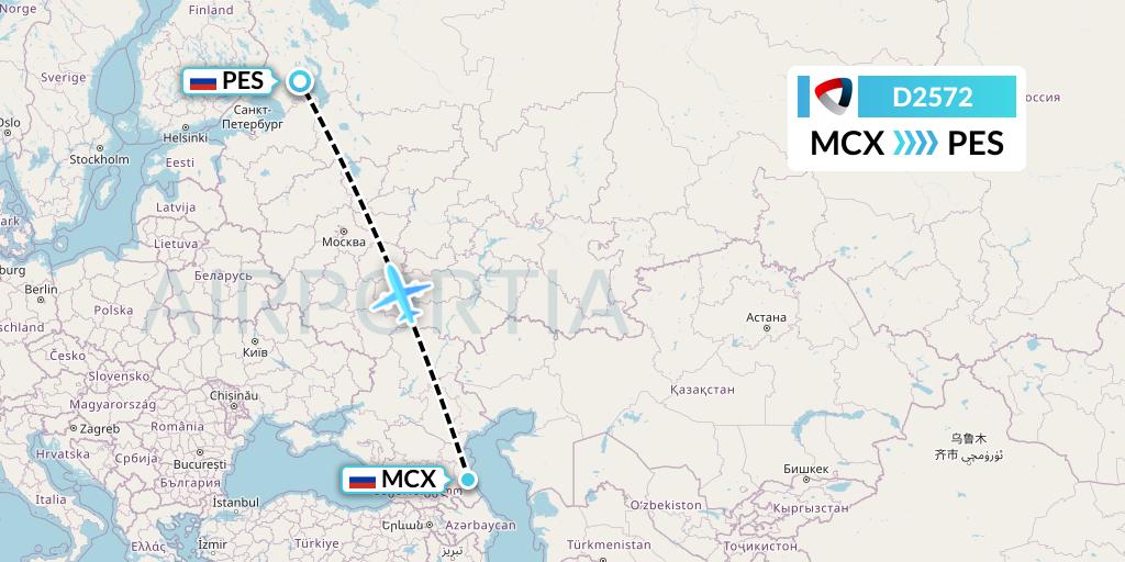 D2572 Severstal Aircompany Flight Map: Makhachkala to Petrozavodsk