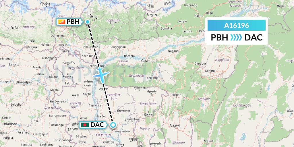 A16196 A.p.g. Distribution Systems Flight Map: Paro to Dhaka