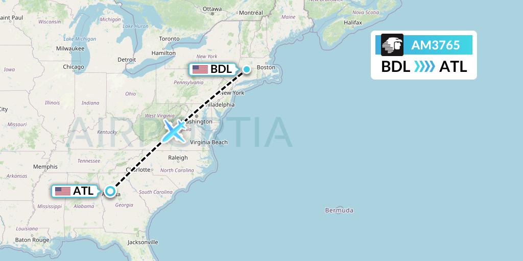 AM3765 Aeromexico Flight Map: Windsor Locks to Atlanta