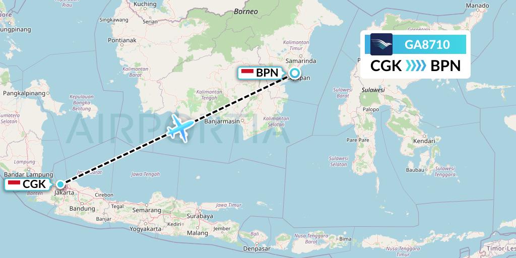 GA8710 Garuda Indonesia Flight Map: Jakarta to Balikpapan