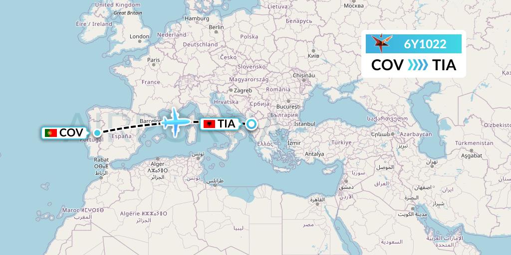 6Y1022 SmartLynx Flight Map: Portugal to Tirana
