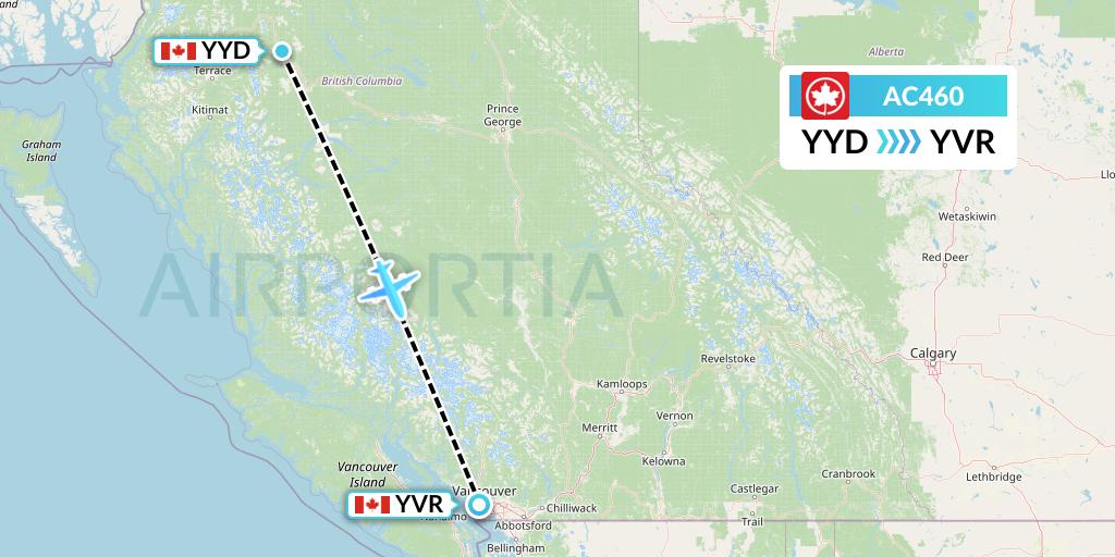 AC460 Air Canada Flight Map: Smithers to Vancouver