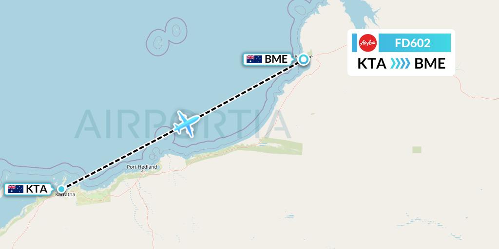 FD602 Thai AirAsia Flight Map: Karratha to Broome