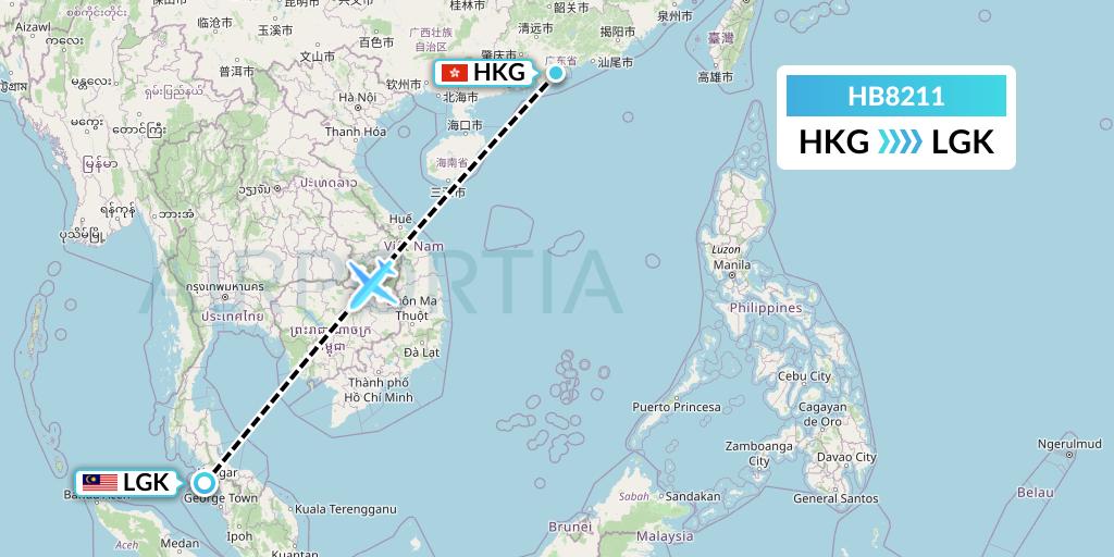 HB8211 Greater Bay Airlines Flight Map: Hong Kong to Langkawi