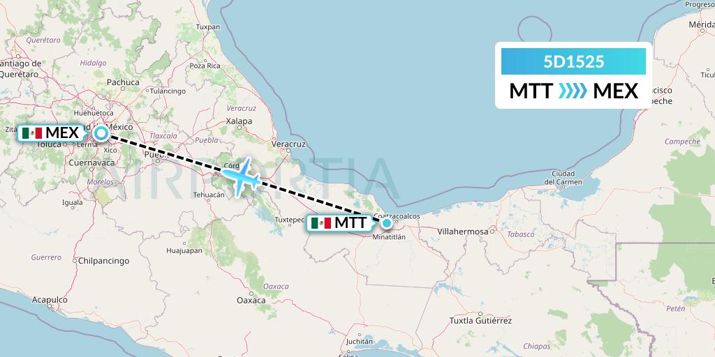5D1525 Aeromexico Connect Flight Map: Minatitlan to Mexico City