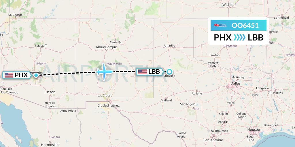 OO6451 SkyWest Airlines Flight Map: Phoenix to Lubbock