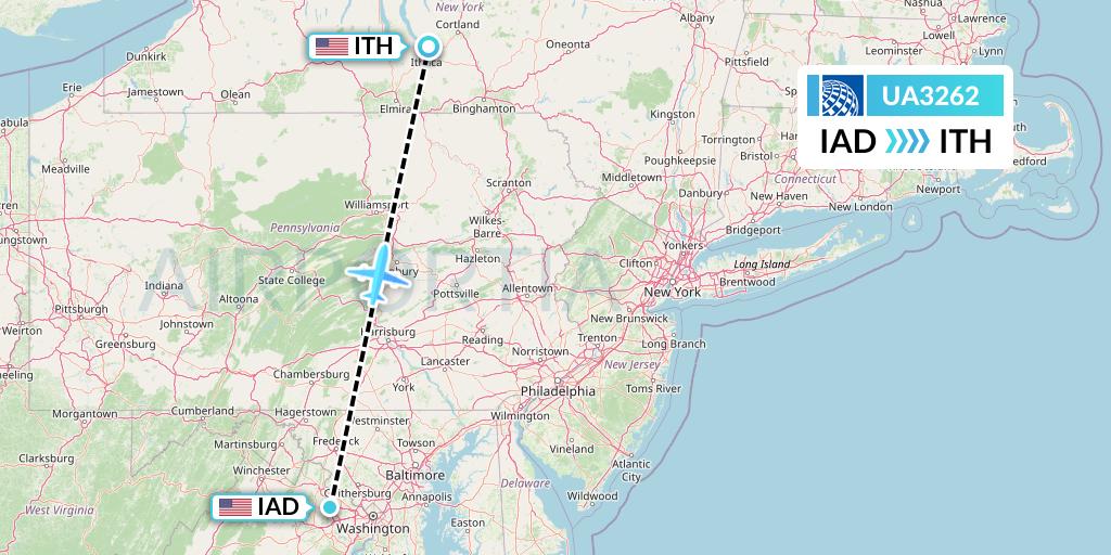 UA3262 United Airlines Flight Map: Washington to Ithaca