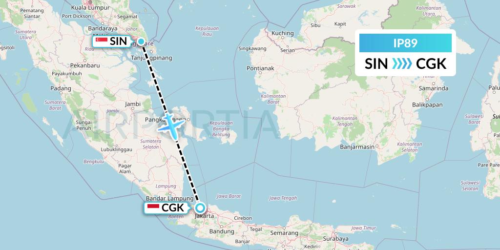 IP89 Pelita Air Service Flight Map: Singapore to Jakarta