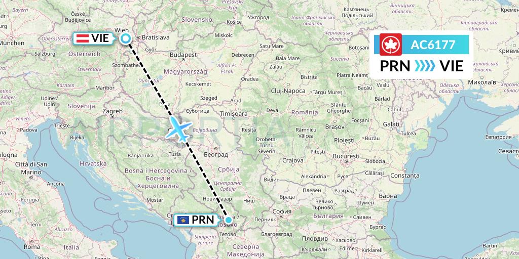 AC6177 Air Canada Flight Map: Pristina to Vienna