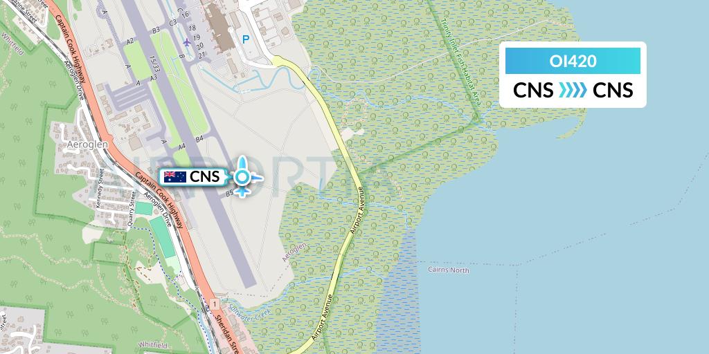 OI420 Hinterland Aviation Flight Map: Cairns to Cairns