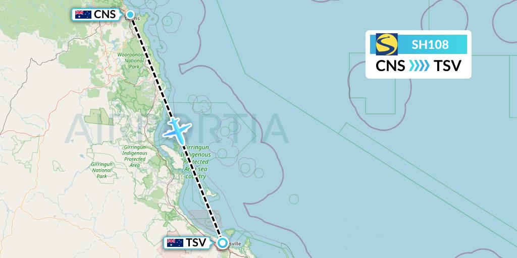 SH108 Sharp Airlines Flight Map: Cairns to Townsville