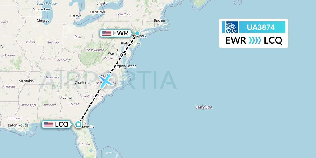 UA3874 United Airlines Flight Map: New York to Lake City