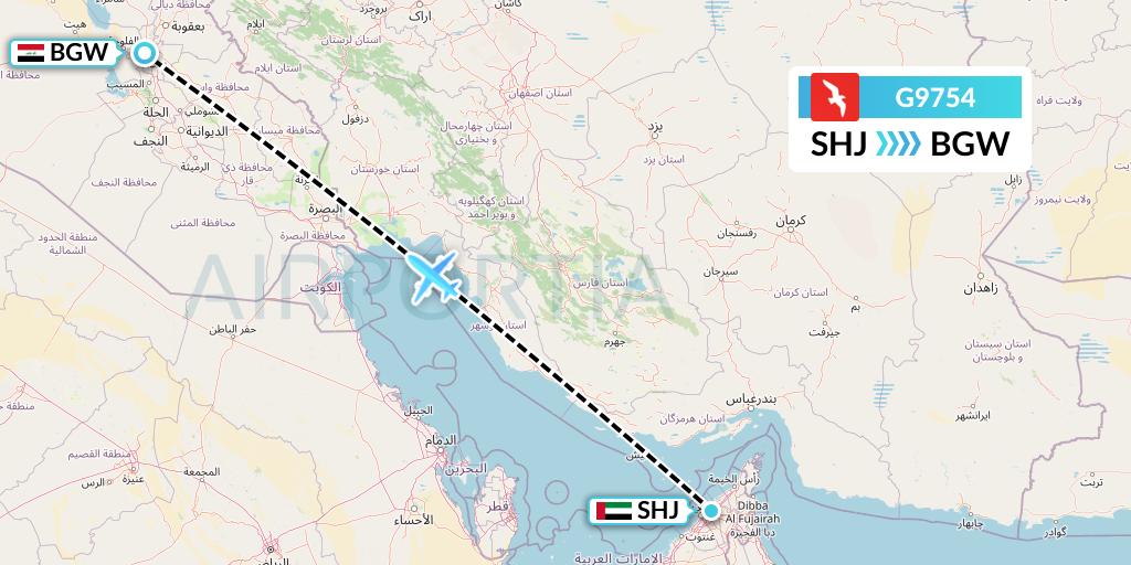 G9754 Air Arabia Flight Map: Sharjah to Baghdad