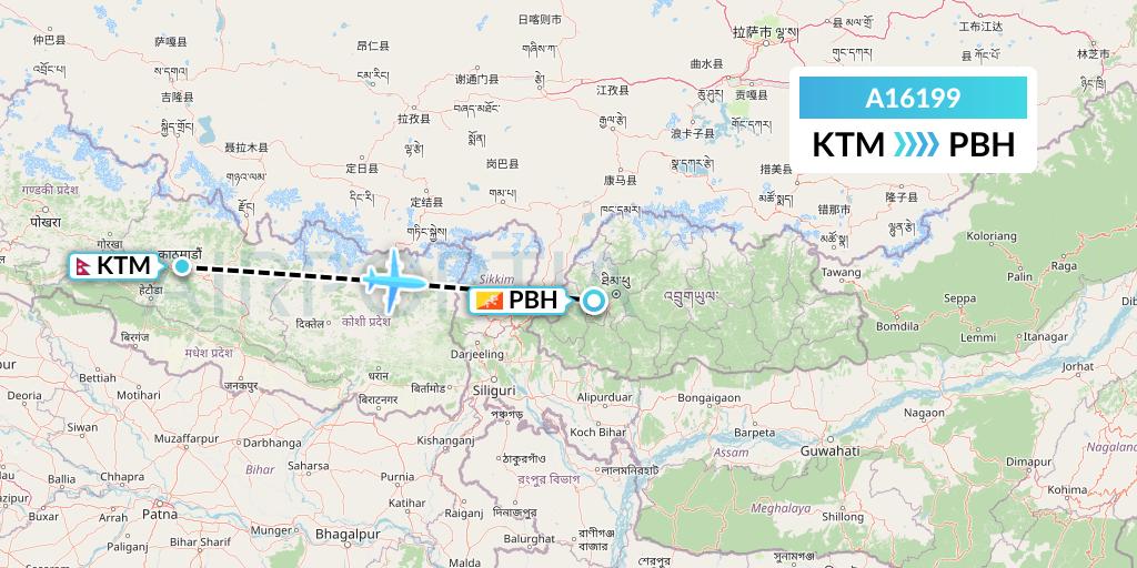 A16199 A.p.g. Distribution Systems Flight Map: Kathmandu to Paro