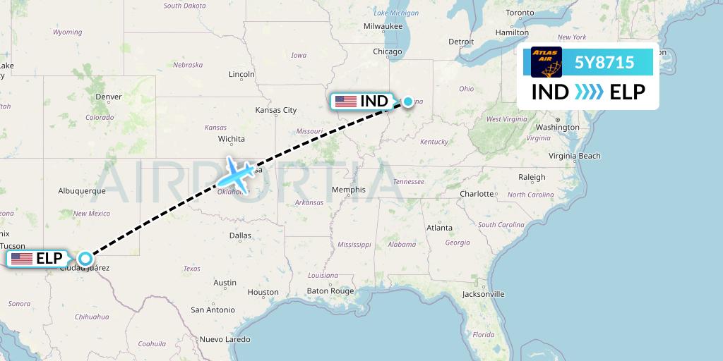 5Y8715 Atlas Air Flight Map: Indianapolis to El Paso