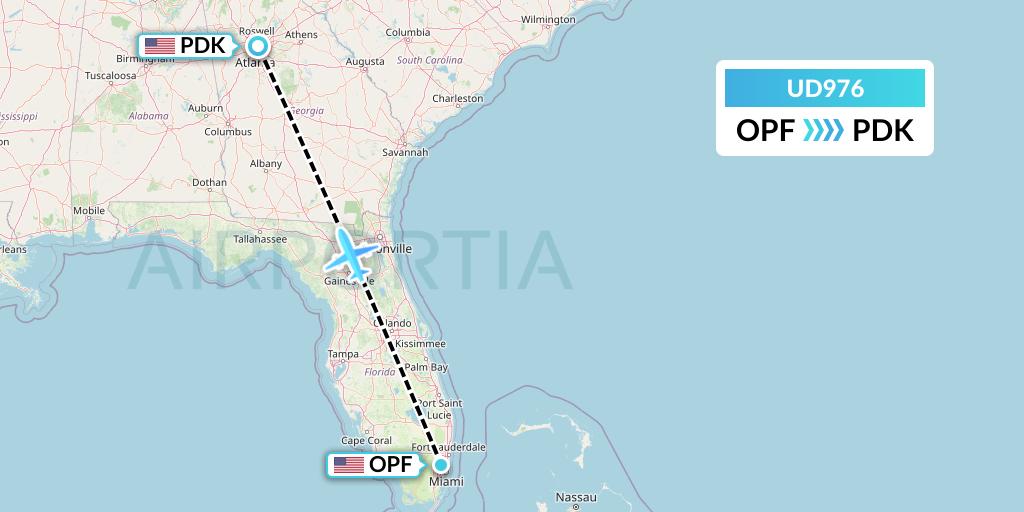 UD976 UR Airlines Flight Map: Miami to Atlanta