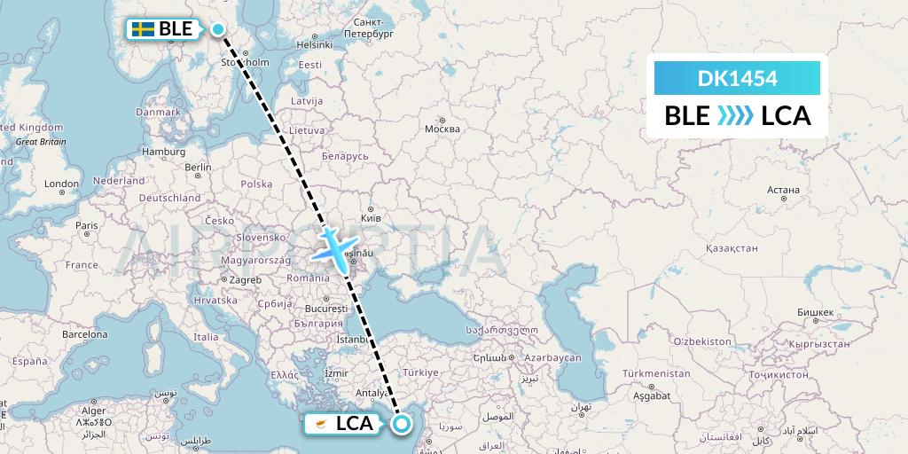 DK1454 Thomas Cook Airlines Scandinavia Flight Map: Borlange to Larnaca