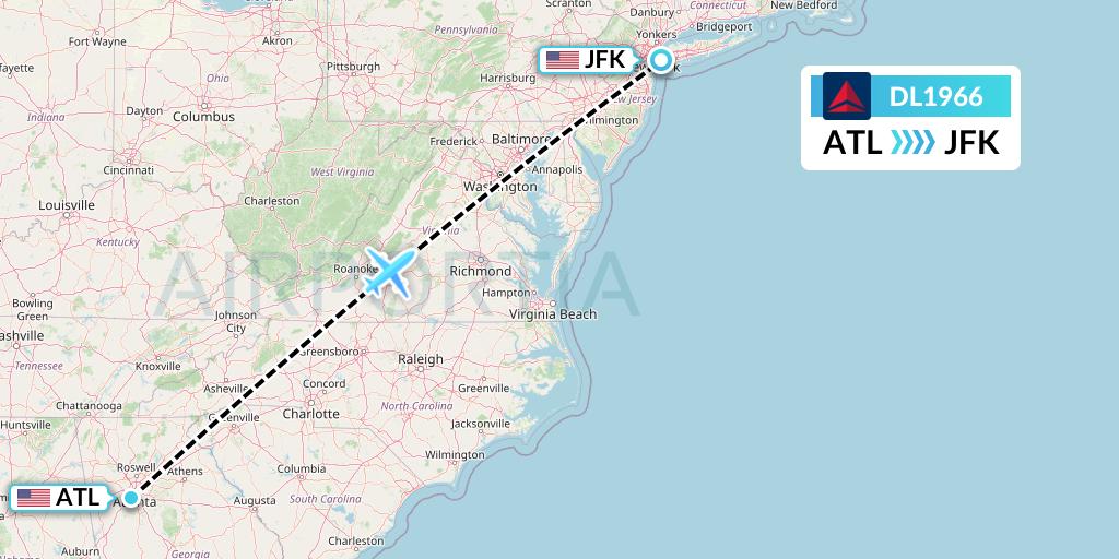 DL1966 Delta Air Lines Flight Map: Atlanta to New York