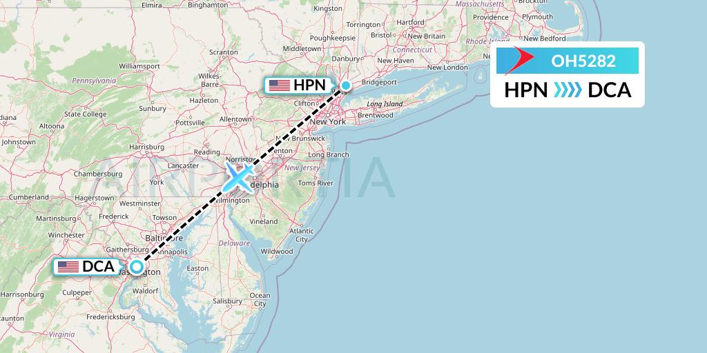 OH5282 PSA Airlines Flight Map: White Plains to Washington