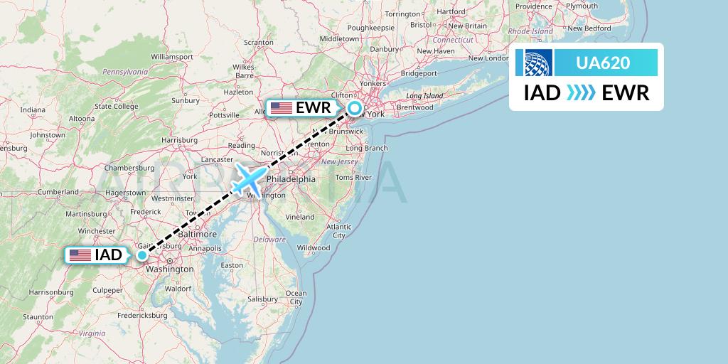 UA620 United Airlines Flight Map: Washington to New York