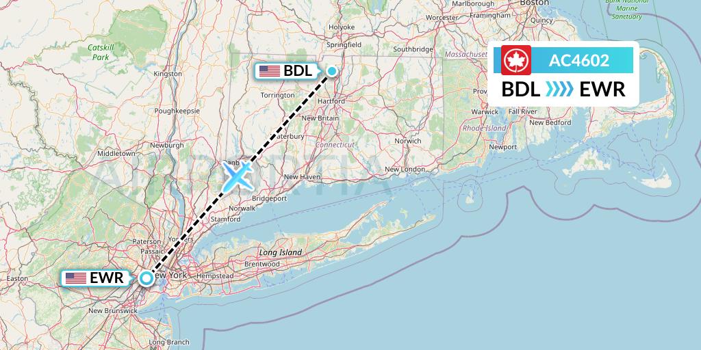 AC4602 Air Canada Flight Map: Windsor Locks to New York