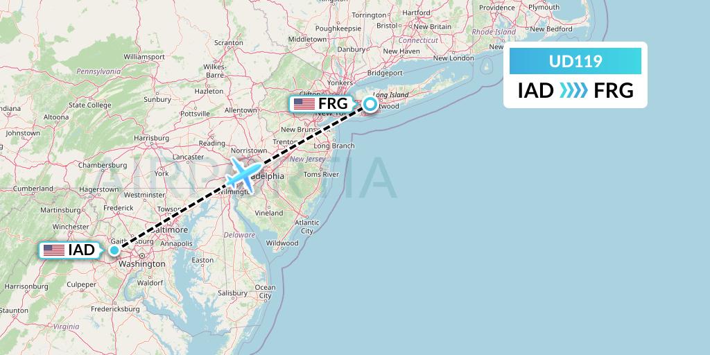 UD119 UR Airlines Flight Map: Washington to Farmingdale