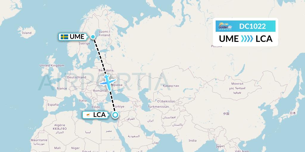 DC1022 Braathens Regional Flight Map: Umea to Larnaca