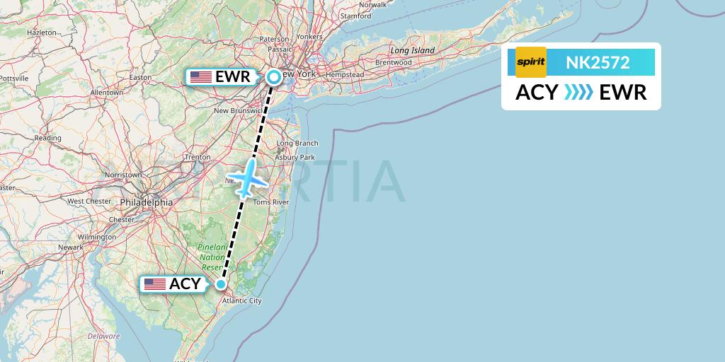 NK2572 Spirit Airlines Flight Map: Atlantic City to New York