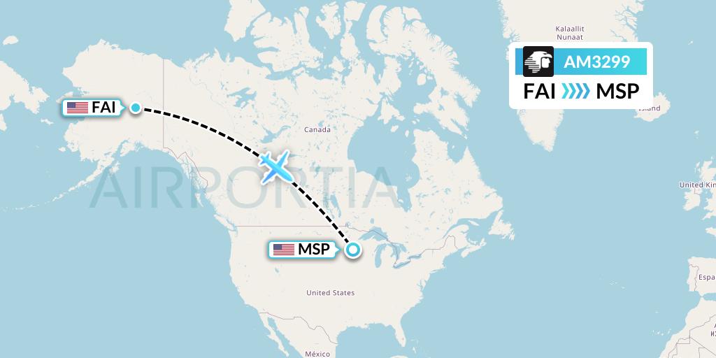 AM3299 Aeromexico Flight Map: Fairbanks to Minneapolis