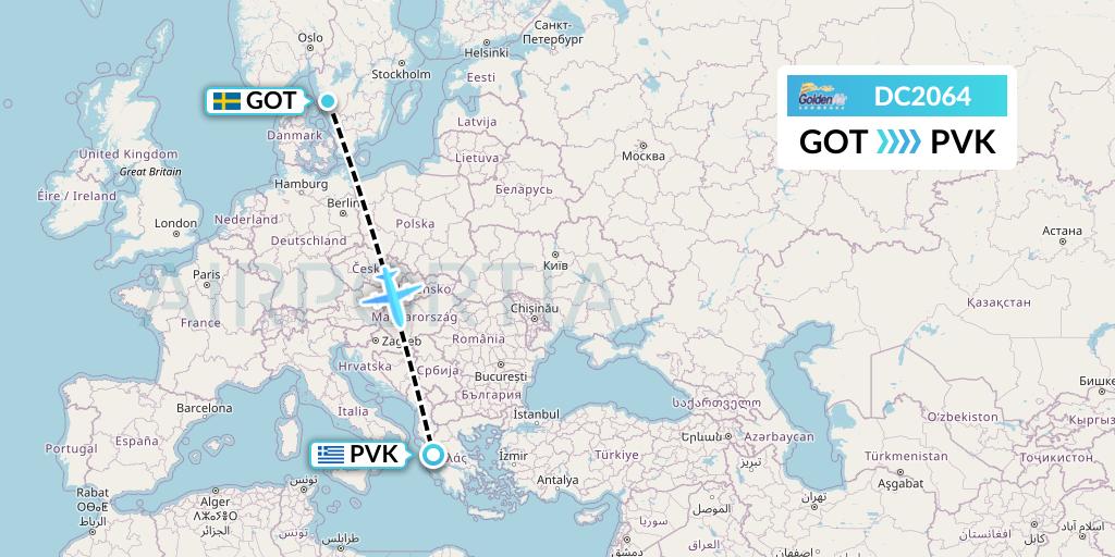 DC2064 Braathens Regional Flight Map: Gothenburg to Preveza