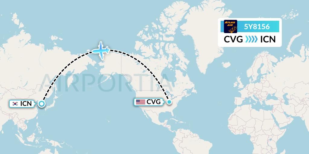 5Y8156 Atlas Air Flight Map: Cincinnati to Seoul