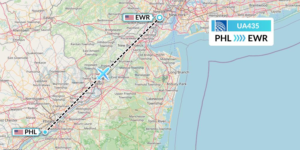 UA435 United Airlines Flight Map: Philadelphia to New York
