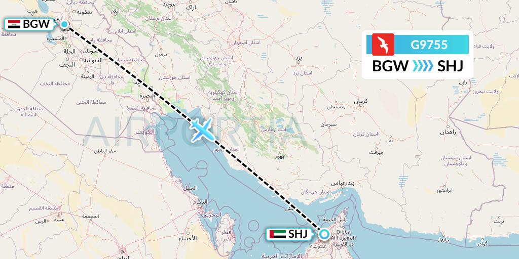 G9755 Air Arabia Flight Map: Baghdad to Sharjah