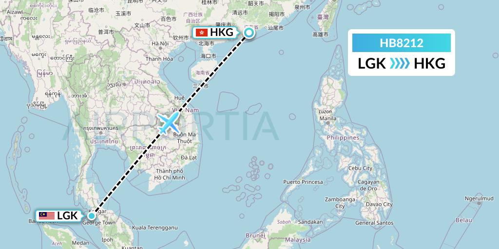 HB8212 Greater Bay Airlines Flight Map: Langkawi to Hong Kong