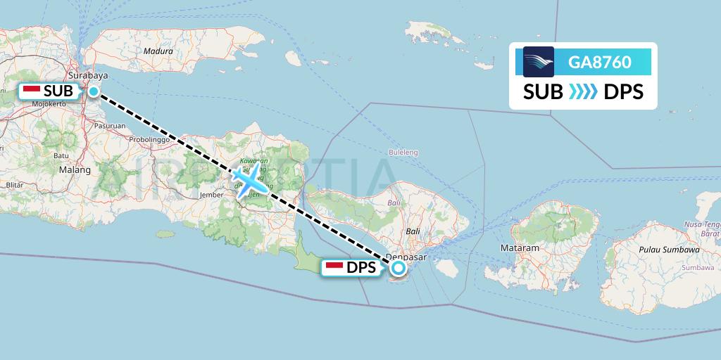 GA8760 Garuda Indonesia Flight Map: Surabaya to Denpasar