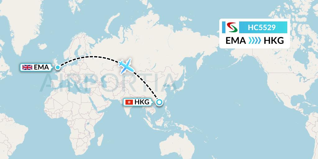 HC5529 Air Senegal Flight Map: East Midlands to Hong Kong
