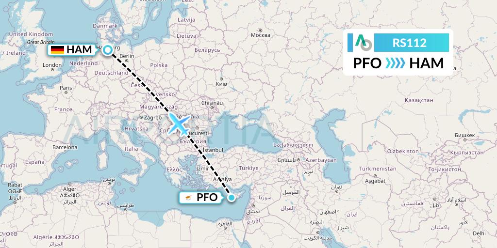 RS112 Air Seoul Flight Map: Pafos to Hamburg