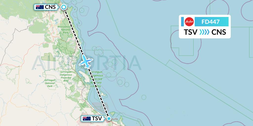 FD447 Thai AirAsia Flight Map: Townsville to Cairns