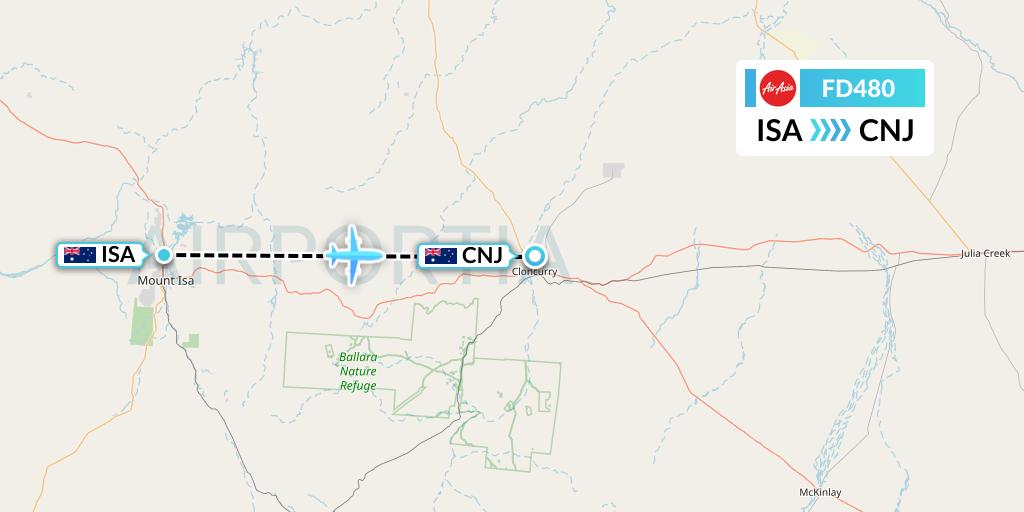 FD480 Thai AirAsia Flight Map: Mount Isa to Cloncurry
