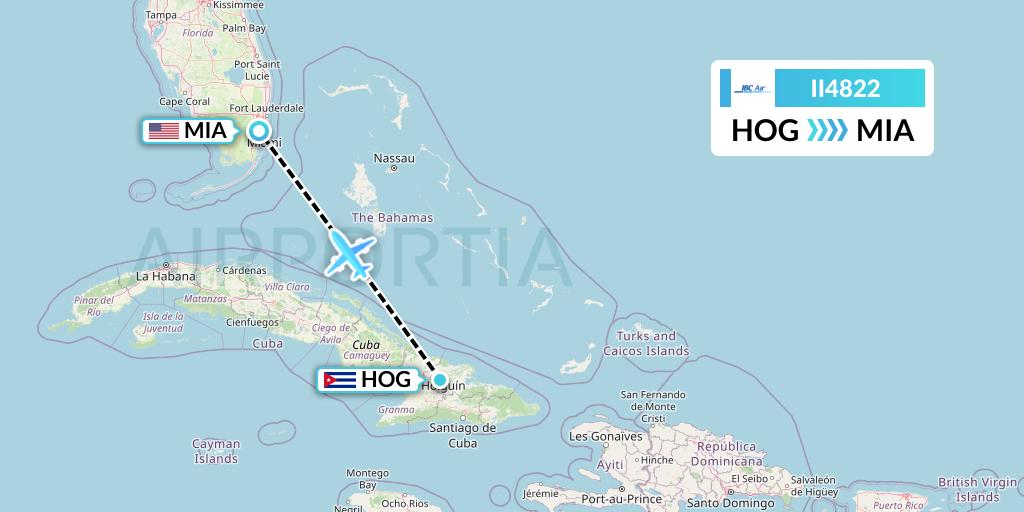 II4822 IBC Airways Flight Map: Holguin to Miami