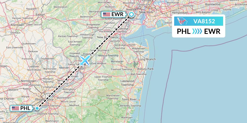 VA8152 Virgin Australia Flight Map: Philadelphia to New York