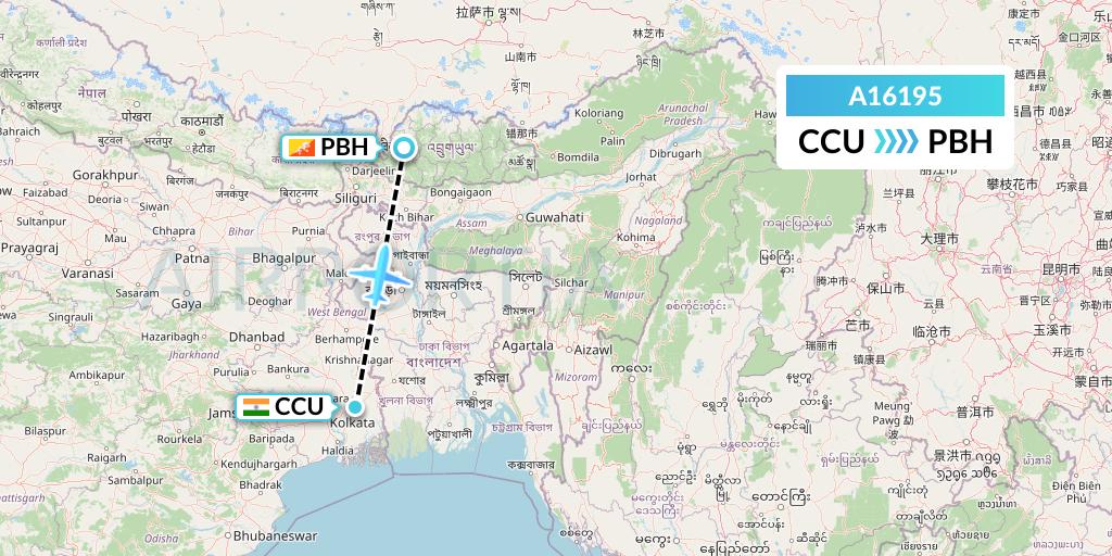 A16195 A.p.g. Distribution Systems Flight Map: Kolkata to Paro