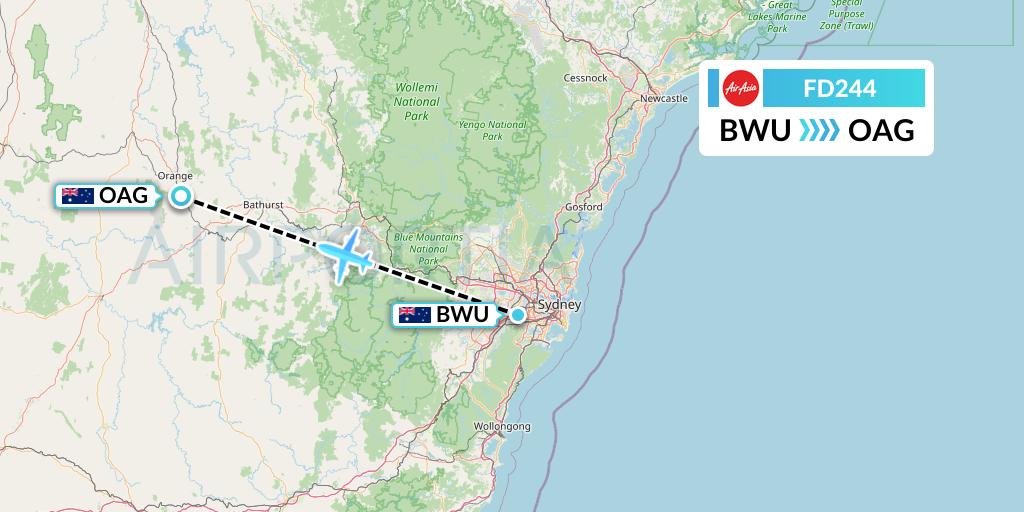 FD244 Thai AirAsia Flight Map: Bankstown to Orange
