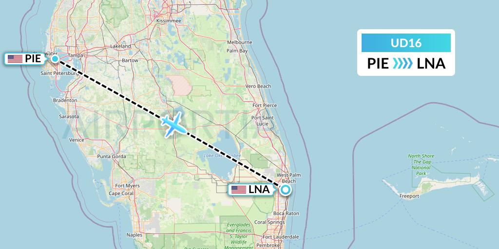 UD16 UR Airlines Flight Map: St. Petersburg to West Palm Beach
