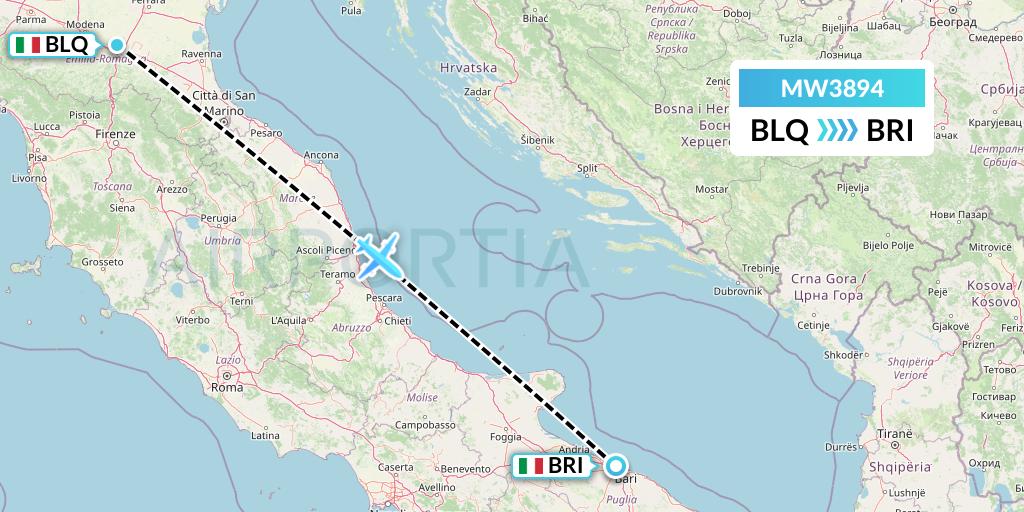 MW3894 Mokulele Flight Service Flight Map: Bologna to Bari