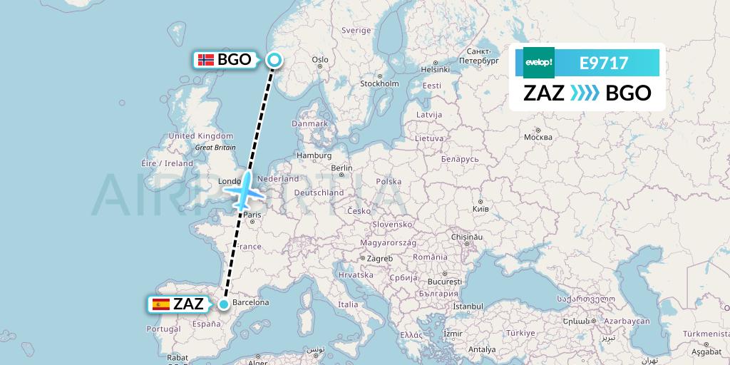 E9717 Evelop Airlines Flight Map: Zaragoza to Bergen