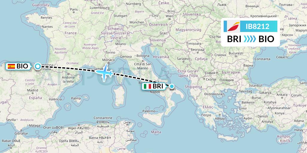 IB8212 Iberia Flight Map: Bari to Bilbao