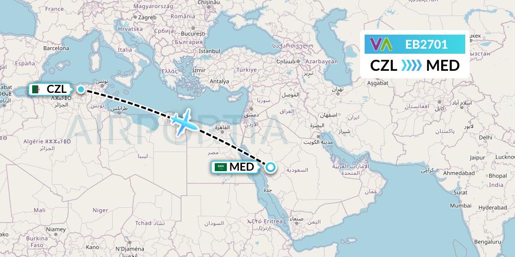 EB2701 Wamos Air Flight Map: Constantine to Medina